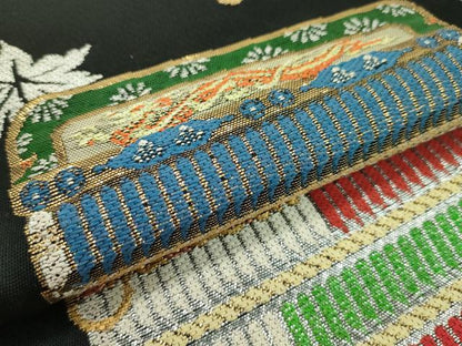 平和屋本店●最高級　龍村平蔵製　六通柄　本袋帯　威毛錦　唐織　黒地　金銀糸　逸品　CZAA1293s5