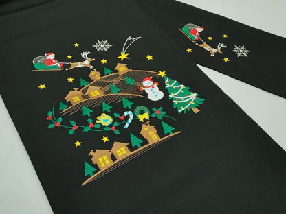 平和屋本店■極上 西陣 大光謹製 九寸名古屋帯 総刺繍 クリスマス サンタクロース 雪だるま 黒地 銀糸 証紙付き 逸品 新品 CZAA1303s5