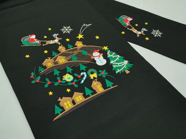 平和屋本店■極上 西陣 大光謹製 九寸名古屋帯 総刺繍 クリスマス サンタクロース 雪だるま 黒地 銀糸 証紙付き 逸品 新品 CZAA1303s5