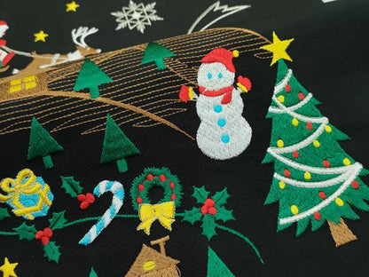 平和屋本店■極上 西陣 大光謹製 九寸名古屋帯 総刺繍 クリスマス サンタクロース 雪だるま 黒地 銀糸 証紙付き 逸品 新品 CZAA1303s5