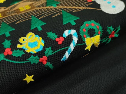 平和屋本店■極上 西陣 大光謹製 九寸名古屋帯 総刺繍 クリスマス サンタクロース 雪だるま 黒地 銀糸 証紙付き 逸品 新品 CZAA1303s5