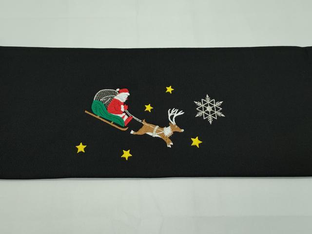 平和屋本店■極上 西陣 大光謹製 九寸名古屋帯 総刺繍 クリスマス サンタクロース 雪だるま 黒地 銀糸 証紙付き 逸品 新品 CZAA1303s5