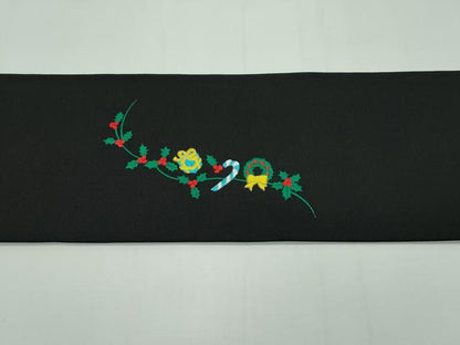 平和屋本店■極上 西陣 大光謹製 九寸名古屋帯 総刺繍 クリスマス サンタクロース 雪だるま 黒地 銀糸 証紙付き 逸品 新品 CZAA1303s5