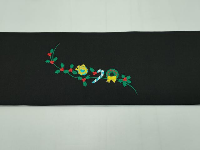 平和屋本店■極上 西陣 大光謹製 九寸名古屋帯 総刺繍 クリスマス サンタクロース 雪だるま 黒地 銀糸 証紙付き 逸品 新品 CZAA1303s5