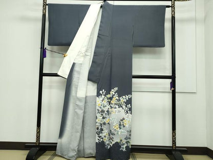 平和屋本店■極上 人間国宝・羽田登喜男 色留袖・長襦袢セット たたき染め 三越扱い 消炭色地 たとう紙・風呂敷・共箱付き 逸品 CZAA1370s5