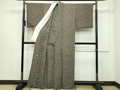 平和屋本店▽極上 ファッションデザイナー 花井幸子 小紋 単衣 大小あられ 涅色地 逸品 CZAA1375s5