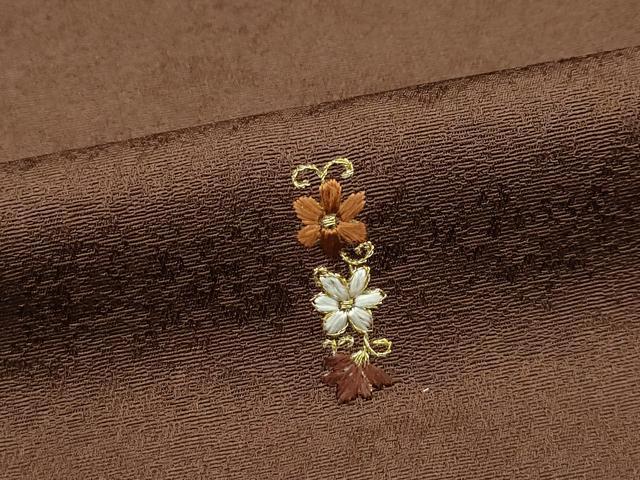 平和屋本店■極上　銀座きしや　小紋　総刺繍　花唐草文　金糸　茶褐色地　たとう紙付き　逸品　未使用　CZAA1446s5