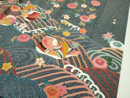 平和屋本店■極上　京加賀友禅　松本健一　振袖　鴛鴦　たたき染め　逸品　CZAA1448s5