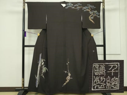 平和屋本店●極上 創業460年・千總 訪問着 刺繍 松竹梅 金彩 赤墨色地 高島屋扱い 逸品 CZAA1450s5