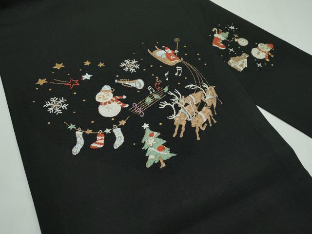 平和屋本店■極上 西陣 大光謹製 九寸名古屋帯 クリスマス サンタクロース 雪だるま 黒地 金糸 証紙付き 逸品 新品 CZAA1459s5