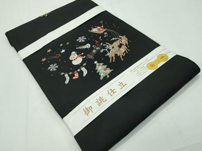 平和屋本店■極上 西陣 大光謹製 九寸名古屋帯 クリスマス サンタクロース 雪だるま 黒地 金糸 証紙付き 逸品 新品 CZAA1459s5
