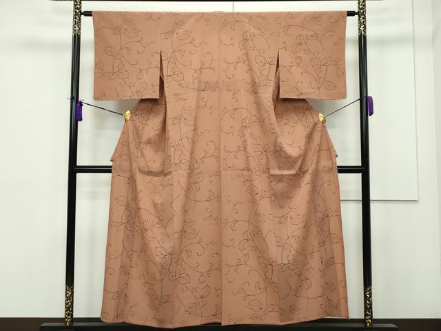 平和屋本店■極上　洗える最高級着物　＜英＞はなぶさ謹製　小紋　単衣　枝葉文　手縫い糸付き　逸品　未使用　CZAA1476s5