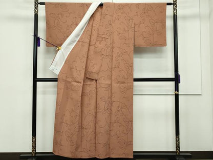 平和屋本店■極上　洗える最高級着物　＜英＞はなぶさ謹製　小紋　単衣　枝葉文　手縫い糸付き　逸品　未使用　CZAA1476s5