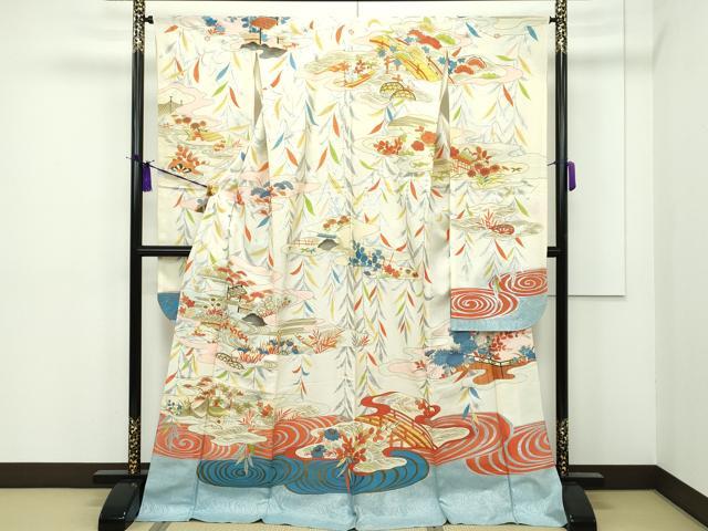 平和屋本店■希少　夏物　アンティーク　振袖　刺繍　絽　御所解文　金銀糸　逸品　CZAA1507s5