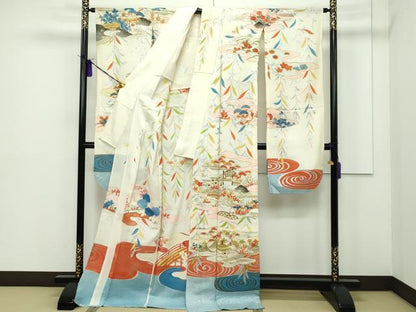 平和屋本店■希少　夏物　アンティーク　振袖　刺繍　絽　御所解文　金銀糸　逸品　CZAA1507s5
