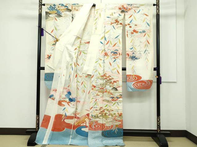 平和屋本店■希少　夏物　アンティーク　振袖　刺繍　絽　御所解文　金銀糸　逸品　CZAA1507s5