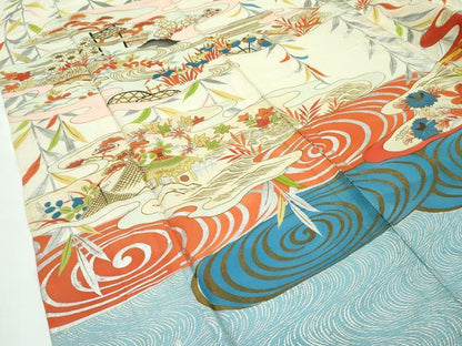 平和屋本店■希少　夏物　アンティーク　振袖　刺繍　絽　御所解文　金銀糸　逸品　CZAA1507s5