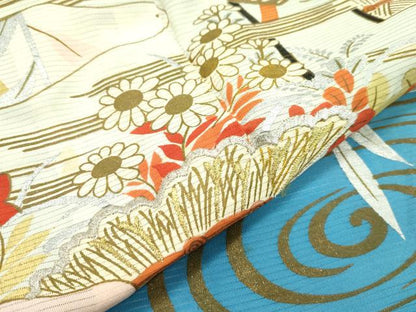 平和屋本店■希少　夏物　アンティーク　振袖　刺繍　絽　御所解文　金銀糸　逸品　CZAA1507s5