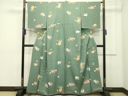 平和屋本店■極上　人形作家・ホリヒロシ　小紋　雪輪兎花文　岩井茶色地　逸品　CZAA1522s5