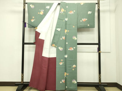 平和屋本店■極上　人形作家・ホリヒロシ　小紋　雪輪兎花文　岩井茶色地　逸品　CZAA1522s5