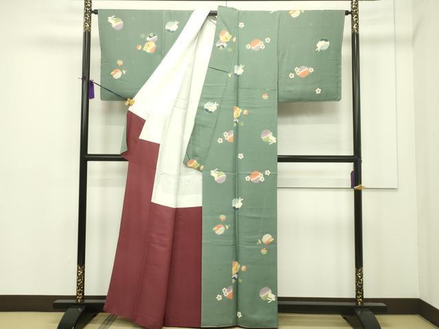 平和屋本店■極上　人形作家・ホリヒロシ　小紋　雪輪兎花文　岩井茶色地　逸品　CZAA1522s5