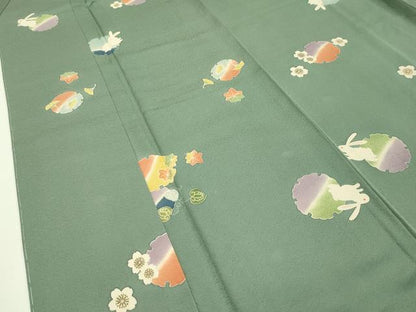 平和屋本店■極上　人形作家・ホリヒロシ　小紋　雪輪兎花文　岩井茶色地　逸品　CZAA1522s5