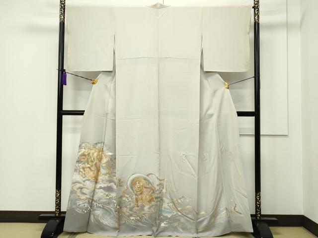 平和屋本店■極上　金彩友禅　卓越技能者・名工・和田光正　色留訪問着　風神雷神　金銀彩　白橡色地　逸品　CZAA1543s5