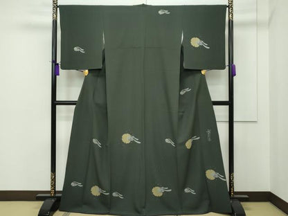 平和屋本店■極上　世界的人形師　辻村寿三郎　ジュサブロー　訪問着　雪輪兎文　藍媚茶色地　逸品　CZAA1551s5