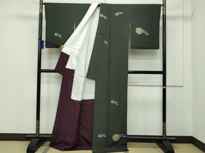 平和屋本店■極上　世界的人形師　辻村寿三郎　ジュサブロー　訪問着　雪輪兎文　藍媚茶色地　逸品　CZAA1551s5