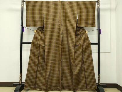 平和屋本店■極上　本場黄八丈　黒八丈　まるまなこ　紬　格子柄　逸品　未使用　CZAA1553s5