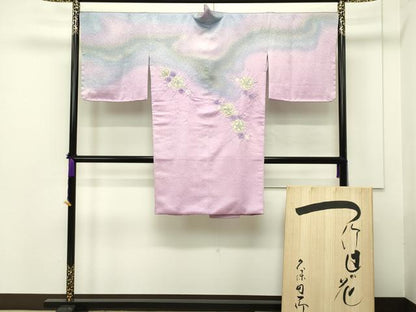 平和屋本店■最高級　初代　久保田一竹　幻の辻が花　道中着　ロング丈　絞り　金通し地　共箱付き　逸品　未使用　CZAA1559s5