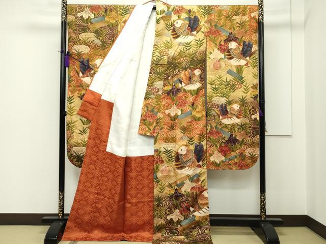 平和屋本店●最高級 希少 西陣 河合美術織物謹製 振袖・長襦袢セット 鴛鴦 本金箔 共箱付き 半衿刺繍 逸品 CZAA1560s5
