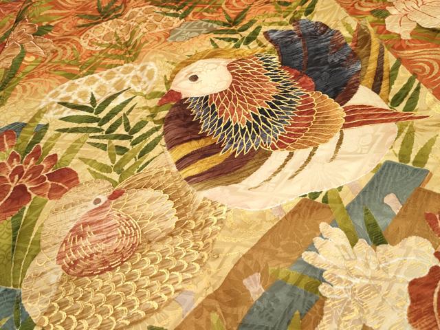 平和屋本店●最高級 希少 西陣 河合美術織物謹製 振袖・長襦袢セット 鴛鴦 本金箔 共箱付き 半衿刺繍 逸品 CZAA1560s5