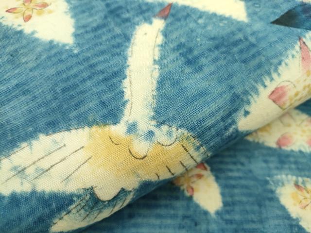 平和屋本店●超希少 型絵染染色家 鈴木紀絵 九寸名古屋帯 紬地 花鳥文 逸品 未使用 CZAA1587s5