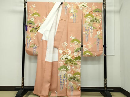 平和屋本店■極上　創業460年・千總　振袖　駒刺繍　草花松文　金彩　そひ色地　逸品　CZAA1606s5