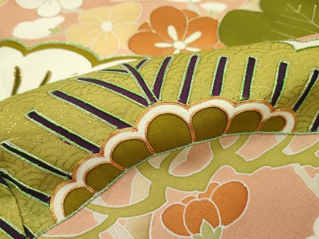 平和屋本店■極上　創業460年・千總　振袖　駒刺繍　草花松文　金彩　そひ色地　逸品　CZAA1606s5