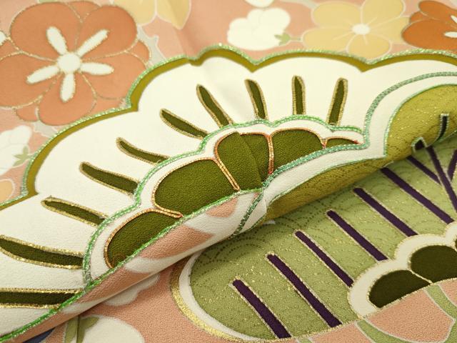 平和屋本店■極上　創業460年・千總　振袖　駒刺繍　草花松文　金彩　そひ色地　逸品　CZAA1606s5