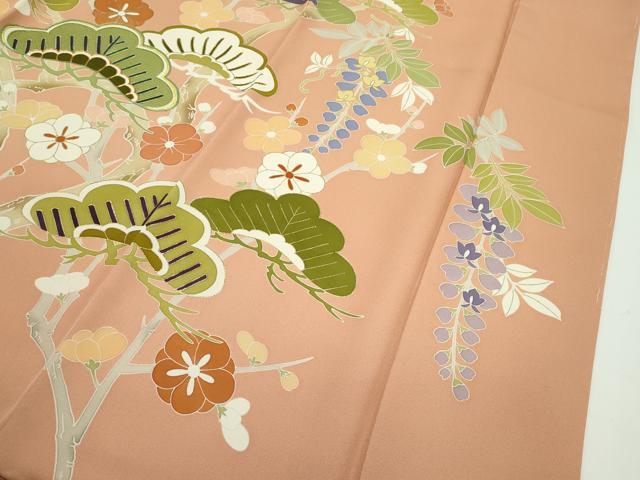 平和屋本店■極上　創業460年・千總　振袖　駒刺繍　草花松文　金彩　そひ色地　逸品　CZAA1606s5