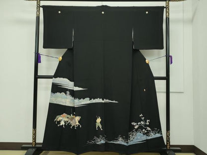 平和屋本店●極上　加賀友禅の巨匠　初代　由水十久　黒留袖　戦　逸品　CZAA4756s6