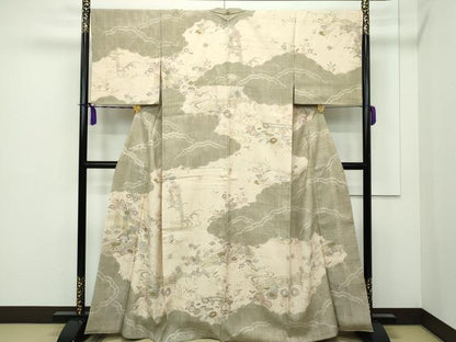 平和屋本店■極上　染織の名門　しょうざん  生紬　訪問着　吉祥草花文　金彩　逸品　CZAA3100s5