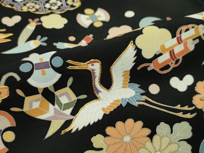 平和屋本店■極上　訪問着　駒刺繍　宝尽くし　黒地　金彩　逸品　CZAA1619s5