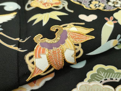 平和屋本店■極上　訪問着　駒刺繍　宝尽くし　黒地　金彩　逸品　CZAA1619s5