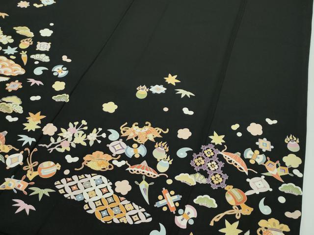 平和屋本店■極上　訪問着　駒刺繍　宝尽くし　黒地　金彩　逸品　CZAA1619s5
