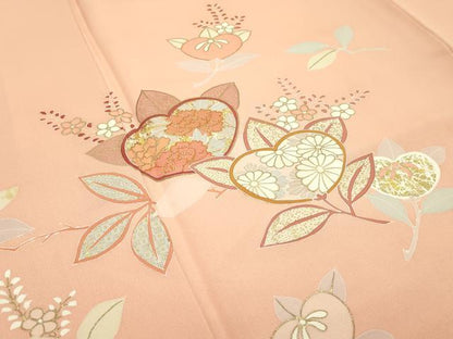平和屋本店●極上　創業460年・千總　訪問着　駒刺繍　草花文　金彩　深支子色地　高島屋扱い　逸品　CZAA1622s5