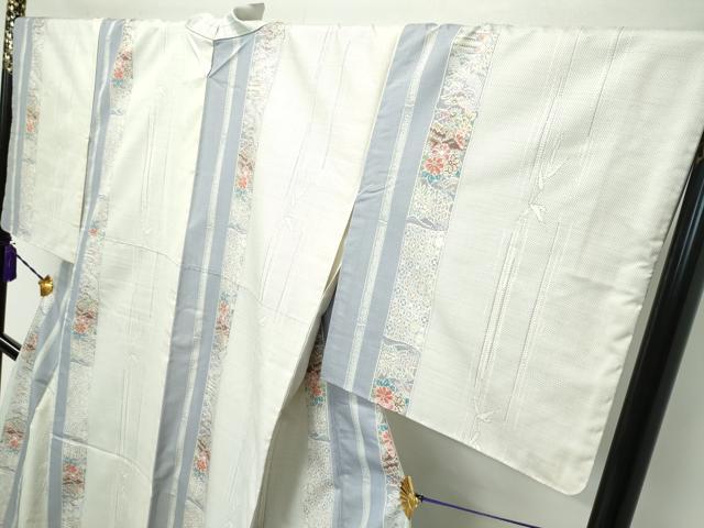 平和屋本店■極上　都喜ヱ門　本場大島紬　白大島　花園を飾子　藤絹織物謹製　証紙付き　逸品　未使用　CZAA3101s5