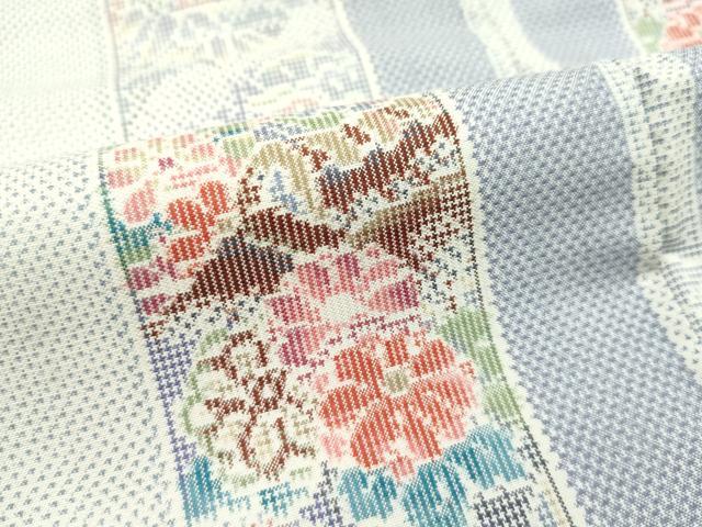 平和屋本店■極上　都喜ヱ門　本場大島紬　白大島　花園を飾子　藤絹織物謹製　証紙付き　逸品　未使用　CZAA3101s5