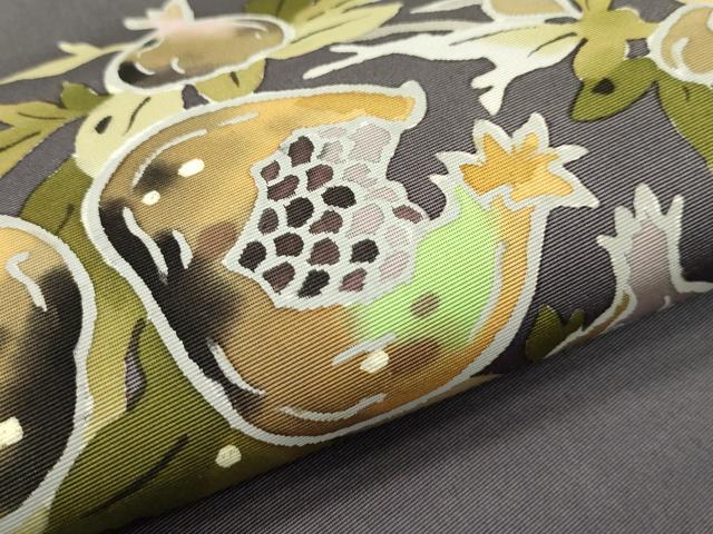 平和屋本店●極上 本加賀友禅作家 木村雨山 古田芳彩 塩瀬 九寸名古屋帯 ザクロ 紅消鼠色地 逸品 CZAA1646s5