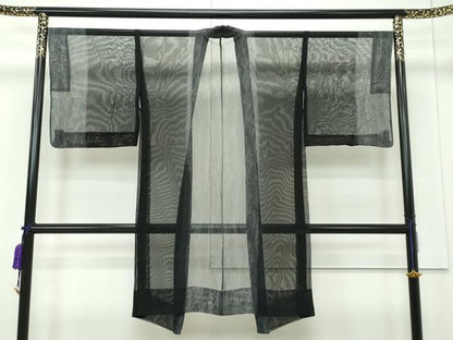 平和屋本店■極上　スリーシーズン　春夏秋　長羽織　塵除け　紗　墨流し文様　黒地　逸品　未使用　CZAA1724s5