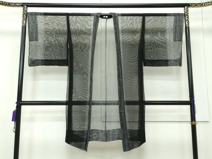 平和屋本店■極上　スリーシーズン　春夏秋　長羽織　塵除け　紗　墨流し文様　黒地　逸品　未使用　CZAA1724s5