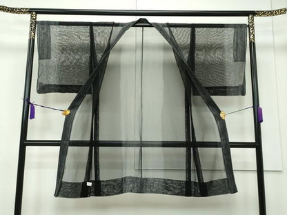 平和屋本店■極上　スリーシーズン　春夏秋　長羽織　塵除け　紗　墨流し文様　黒地　逸品　未使用　CZAA1724s5